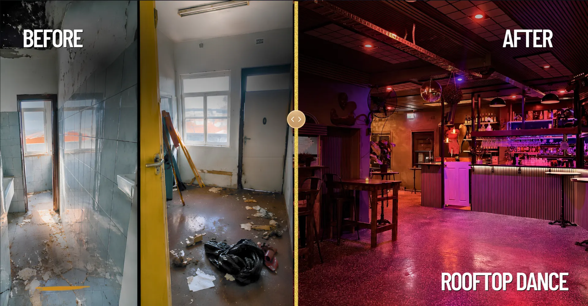 Rooftop Dance before and after restoration