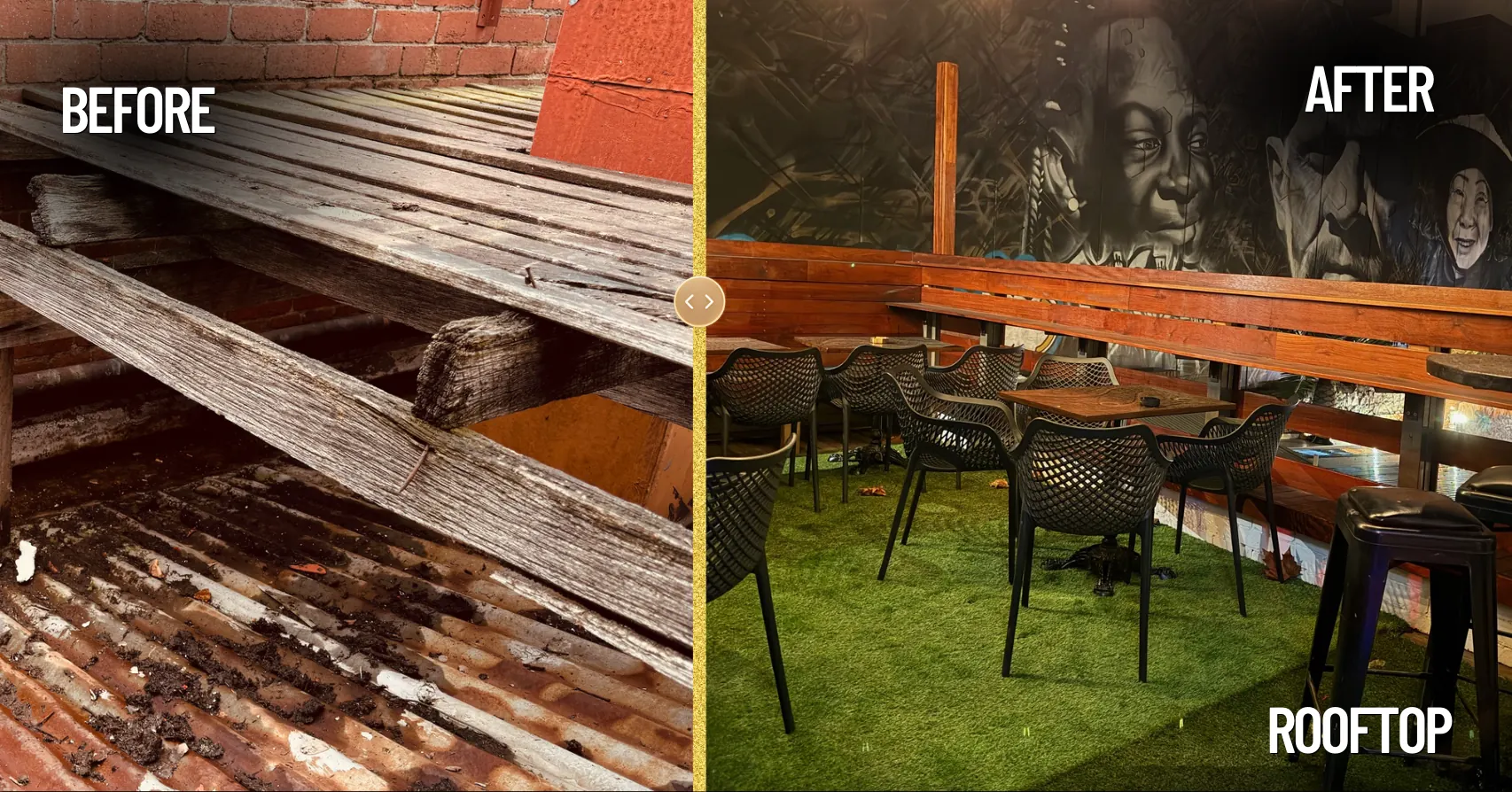 Rooftop Outdoor before and after restoration